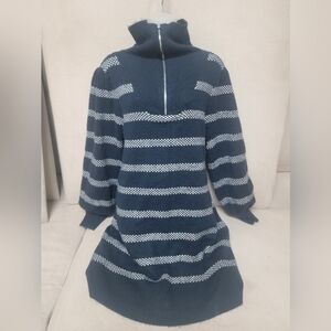 Striped Navy and White Turtleneck Sweater Dress
